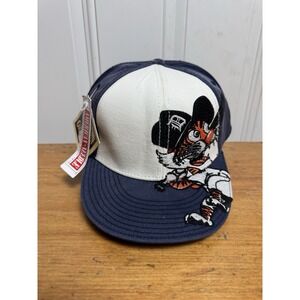 Detroit Tigers Hat 7 5/8 Blue Fitted Cap Cartoon Big Logo Vtg American Needle